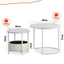 WLIVE White Round Nest of Coffee Tables Set with Fabric Basket