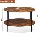WLIVE Round Industrial Wood Coffee Table with Open Storage