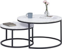HJhomeheart Set of 2 Round Side Tables in Black and White