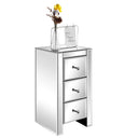 Doredo Mirrored Nightstand with 3 Drawers, Modern Silver Accent Table