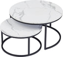 HJhomeheart Nesting Round Coffee Tables Set - White+Black