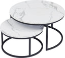 HJhomeheart Round Nesting Coffee Tables Set, White and Black