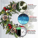 AooPoo - 18in Battery Operated Christmas Wreath with Lights, Pine Cones & Berries