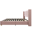 REXO Pink Velvet Upholstered Bed with Quilted Headboard