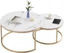 Ginhow Set of 2 Round Coffee Tables White Marble Design