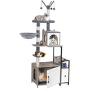 Snughome 3-in-1 modern cat tower with litter box enclosure, condo, food station, and hammocks