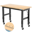 LARBANKE 120 cm Heavy Duty Workbench with adjustable height, made of rubberwood, featuring precision scales and a power outle