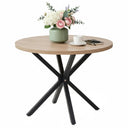 GrandCA HOME 100 cm round dining table with light wood grain finish and metal iron legs