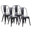 Set of 4 vintage style stackable metal dining chairs with ladder back design in black color
