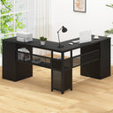 HSH Black L Shaped Desk with File Drawers and Shelves