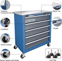 LARBANKE 5-Drawer Rolling Tool Chest with Stainless Steel Worktop - rolling