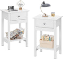 WLIVE Wooden Nightstand with Drawer and Shelf - White