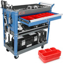 AIRAJ 3 Tier Rolling Tool Cart with Drawers and Pegboard - 440 LBS Capacity