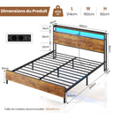 Brinlawb Vintage Brown Black Double Bed Frame with LED and Power