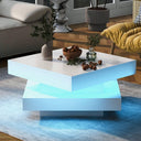 Sweiko White Square Coffee Table - Rotating Top & LED Lighting