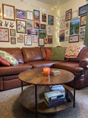 WLIVE Round Industrial Coffee Table with Open Storage