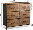 WLIVE 6-Drawer Fabric Dresser - Rustic Brown Wood Grain
