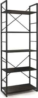 CAPHAUS 5 Tier Bookshelf - Black Vintage Shelves
