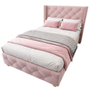 REXO Pink Velvet Upholstered Bed with Quilted Headboard