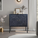 Vintage carved storage cabinet with intricate floral design and double doors