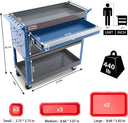AIRAJ 3 Tier Rolling Tool Cart with Drawers and Pegboard - 440 LBS Capacity