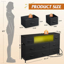 WLIVE Black Dresser TV Stand with LED Lights and Charging Station