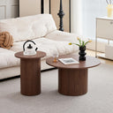 Set of 2 stackable drum style coffee tables with natural wood grain finish