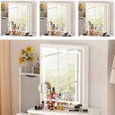 FAMAPY Vanity Desk with Lighted Mirror and Stool, White and Grey