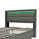HBCKESD Hydraulic Storage Bed with LED Lighting, Grey