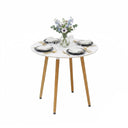 Scandinavian style round dining table with white MDF top and bamboo legs