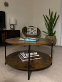 WLIVE Round Industrial Coffee Table with Open Storage