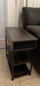WLIVE Rustic Brown Small Storage Side Table with Charging Station