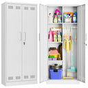 Sightlife white metal storage cabinet with double doors for brooms and mops