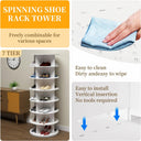 PTUWODS 7 Tier Rotating Shoe Cabinet - White PVC