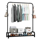 LOEFME Heavy Duty Clothes Rail with Shoe Storage - Black Metal