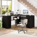 HSH Black L Shaped Desk with File Drawers and Shelves