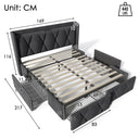 Huyuee Upholstered Bed with Charging Port and Four Drawers in Linen Grey
