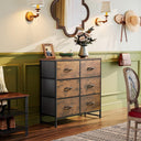 WLIVE 6-Drawer Fabric Dresser - Rustic Brown Wood Grain
