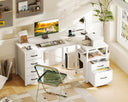 Coleshome L Shaped Computer Desk with 6 Drawers and Power Outlet