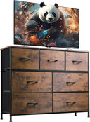 WLIVE 7 Drawer Dresser TV Stand Rustic Brown