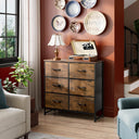 WLIVE 6-Drawer Fabric Dresser - Rustic Brown Wood Grain