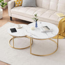 Ginhow Set of 2 Round Coffee Tables White Marble Design