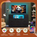 WLIVE Black Dresser TV Stand with LED Lights and Charging Station