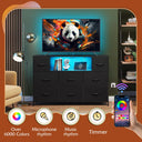WLIVE Black Dresser TV Stand with LED Lights and Charging Station