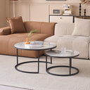 JZGORC 2-Piece Round Coffee Table Set with Grey Marble Top and Black Metal Frame