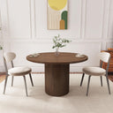 QHITTY Fluted Round Dining Table with walnut finish, Roman column base, and fluted surface design