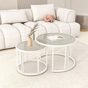 ULUCAN Set of 2 Round Coffee Tables - White Glass Top