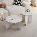 JZGORC Set of 2 White Imitation Travertine Coffee Tables - 70cm and 50cm