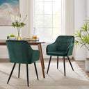 CLIPOP Velvet Upholstered Dining Room Chairs with Armrests (Set of 2, Green)