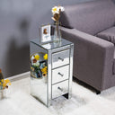 Modern silver mirrored nightstand with 3 drawers and crystal knobs